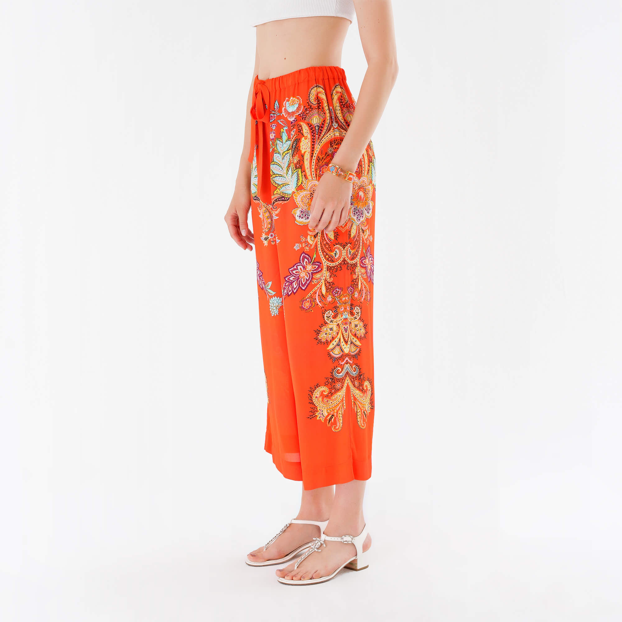 Etro - Orange & Multicolor Wide Leg Paisley Trousers IT40